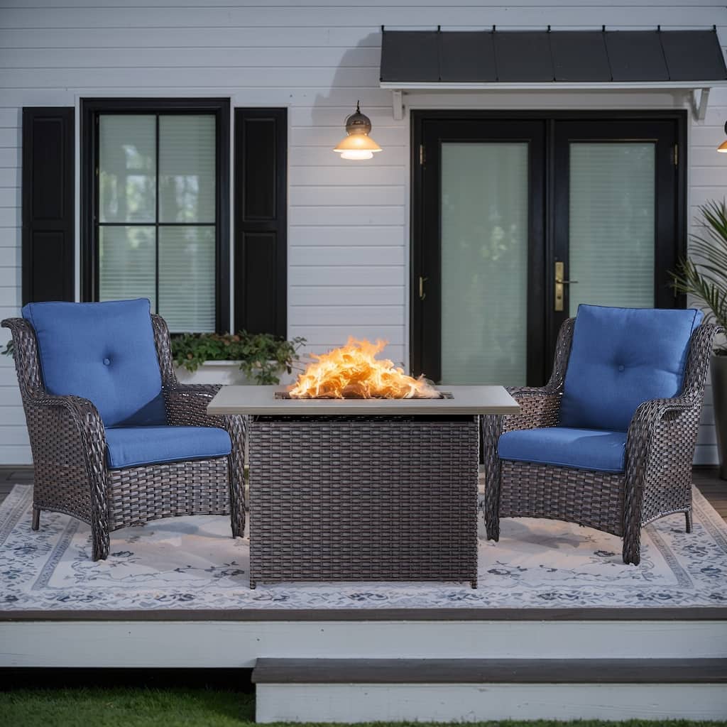 Outside Patio Chairs Sets with Fire Pit Table - Brown