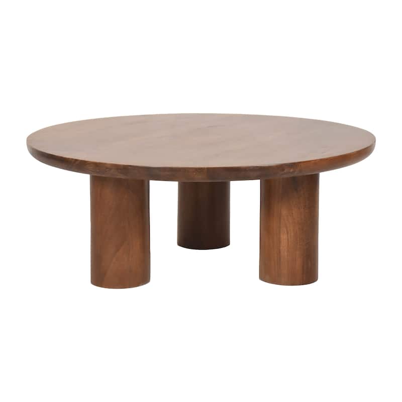 Round Natural Wood Coffee Table Modern Design Solid Cylindrical Legs