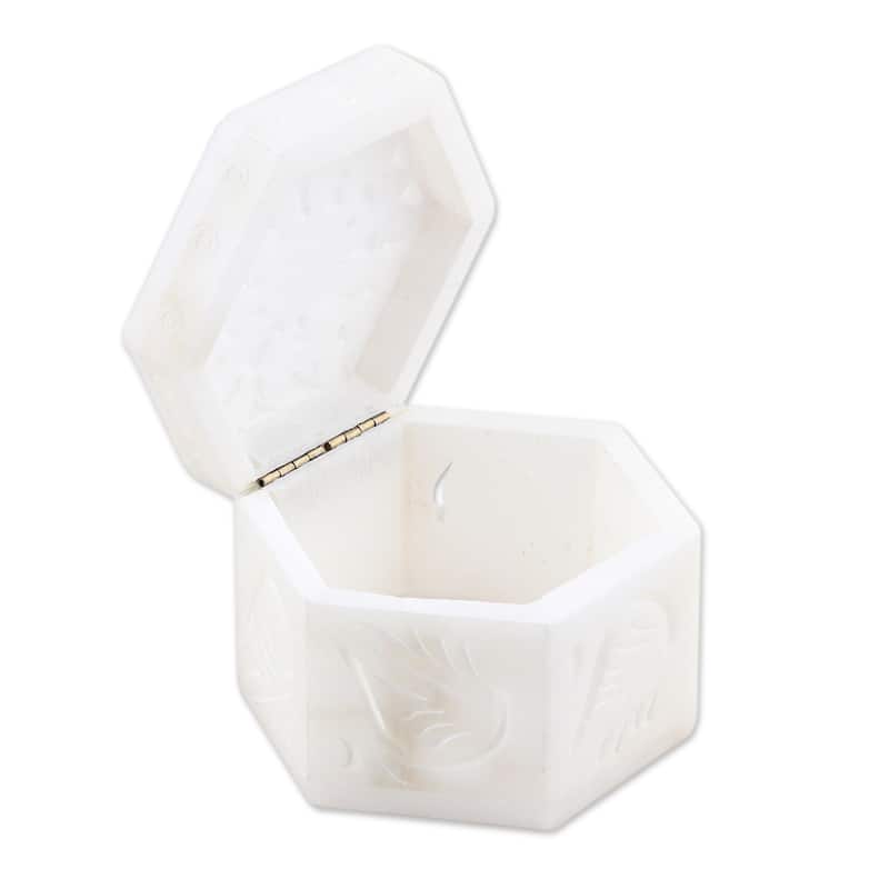 Novica Handmade Blooming Traditions Alabaster Jewelry Box