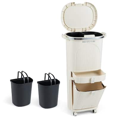 Costway 11 Gallon Kitchen Trash Can with Lid, 2 Removable Buckets, - Beige
