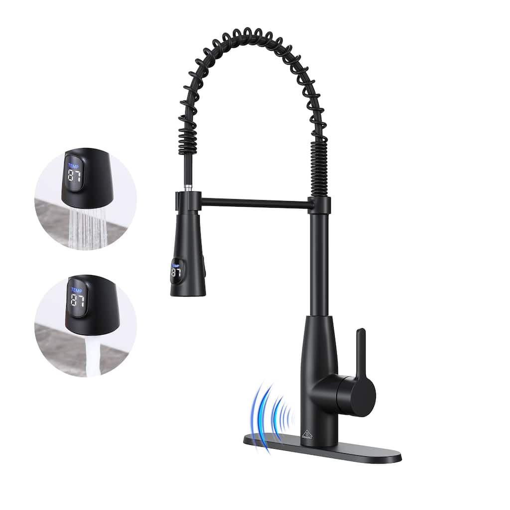 Single Handle Pull Down Sprayer Kitchen Faucet with Touchless Sensor and Intelligent Temperature Display