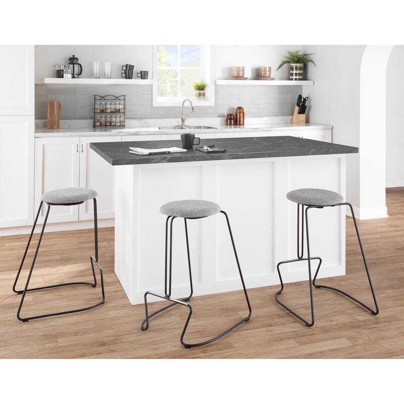 Finn Contemporary Counter Stool in Black Steel and Grey Faux Leather - Set of 2 - 19.5"Lx18"Wx25.75"H