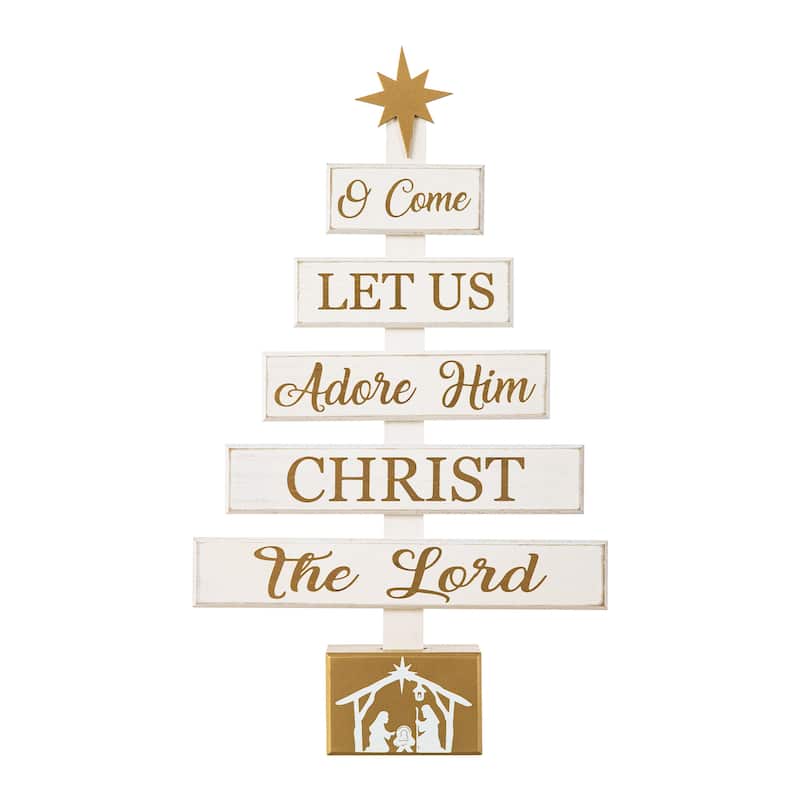 Glitzhome Wooden Christmas Nativity Wall Sign Table Tree Decor