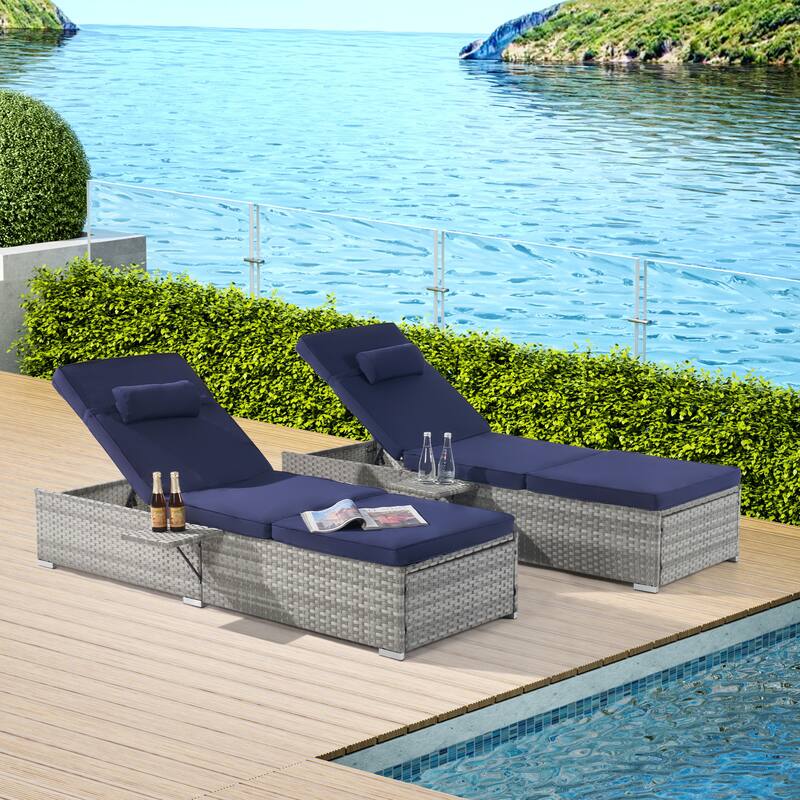 GDFStudio - Amelia Outdoor Chaise Lounge Chair Set of 2 with Adjustable Recline and Side Table for Poolside Relaxation