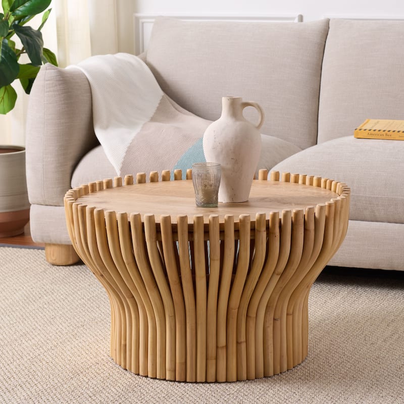 SAFAVIEH Home Arlianis Coffee Table - 28"W x 28"D x 19"H - Light Natural/Light Mango Wo