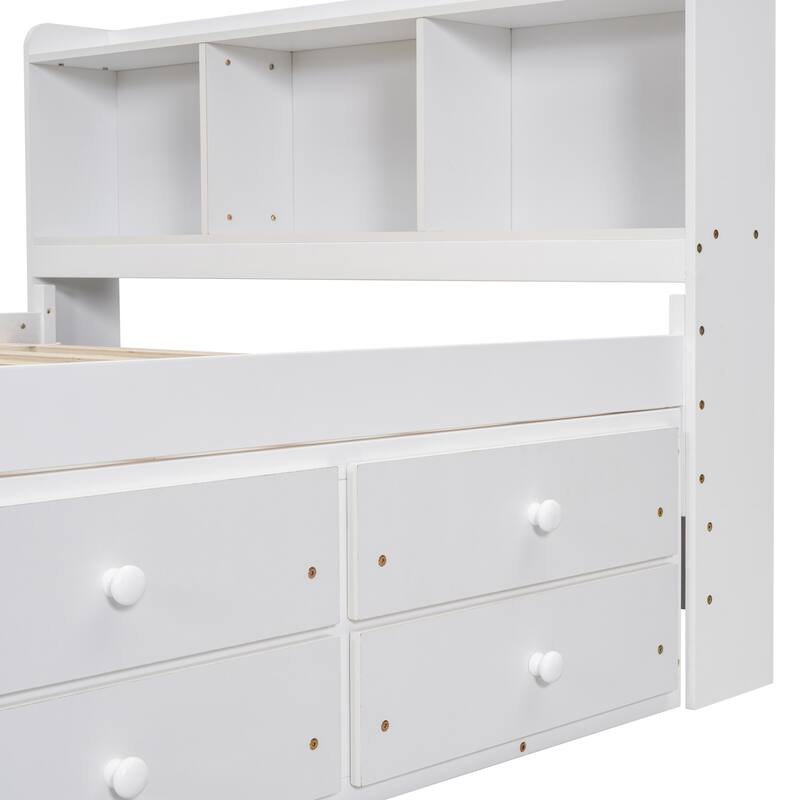 Bed with Bookcase Headboard and Under bed Storage Drawers