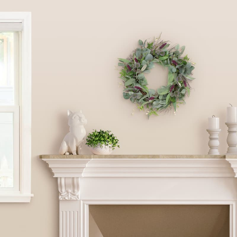 24" Artificial Lavender Floral Spring Wreath With Green Leaves