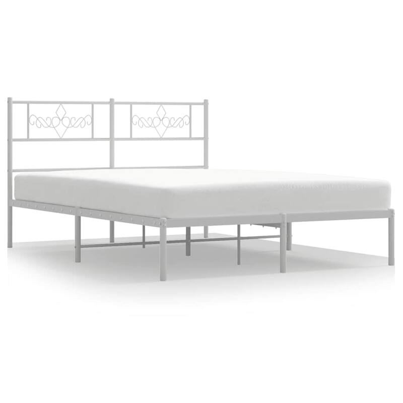 vidaXL 12 Inches White Full Size Metal Bed Frame No Mattress - 77.2" x 55.9" x 35.4"