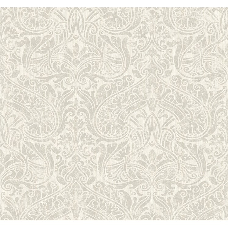 Seabrook Designs Twain Damask Unpasted Wallpaper - 27 in. W x 27 ft. L - Metallic Smoke