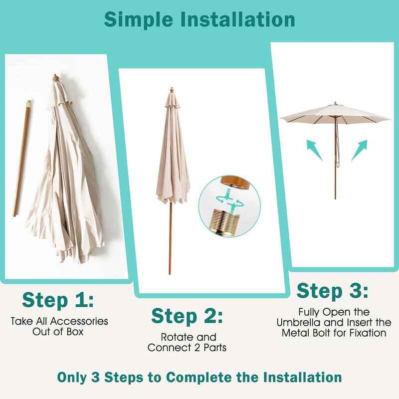 Gymax 10FT Patio Umbrella Table Market Umbrella w/ 8 Bamboo Ribs