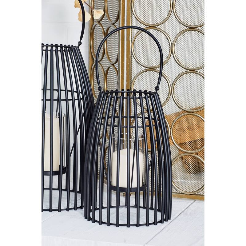 Black Metal Decorative Indoor Outdoor Candle Lantern with Handle - 8 x 8 x 12 - Black