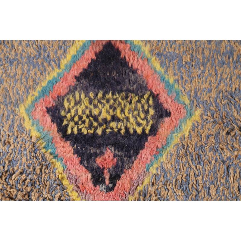 Brown & Blue Moroccan Abstract Area Rug Handmade Wool Carpet - 8'10"x 12'9"