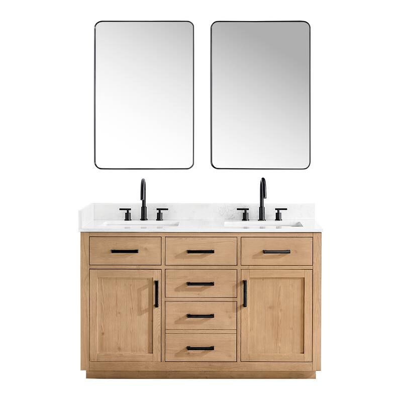 Altair Gavino Bath Vanity with Grain White Composite Stone Top and Mirror