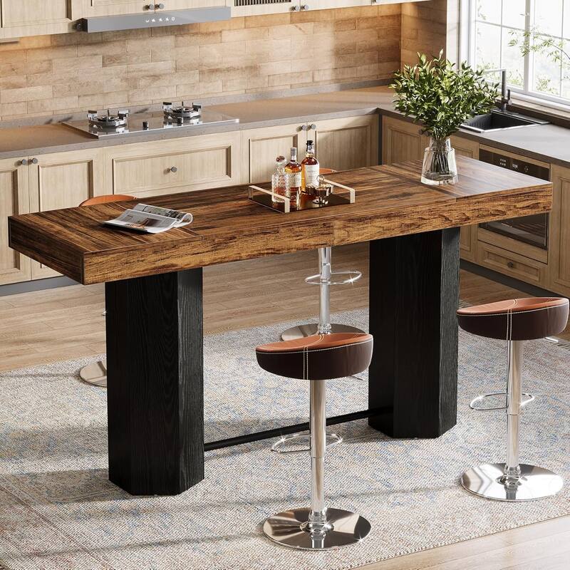 Industrial Bar Table, 70.9" Long Counter Height Pub Table with Sturdy Base