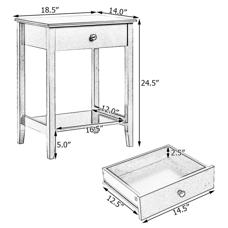 Costway Nightstand End Table Storage Display Bedroom Furniture Drawer