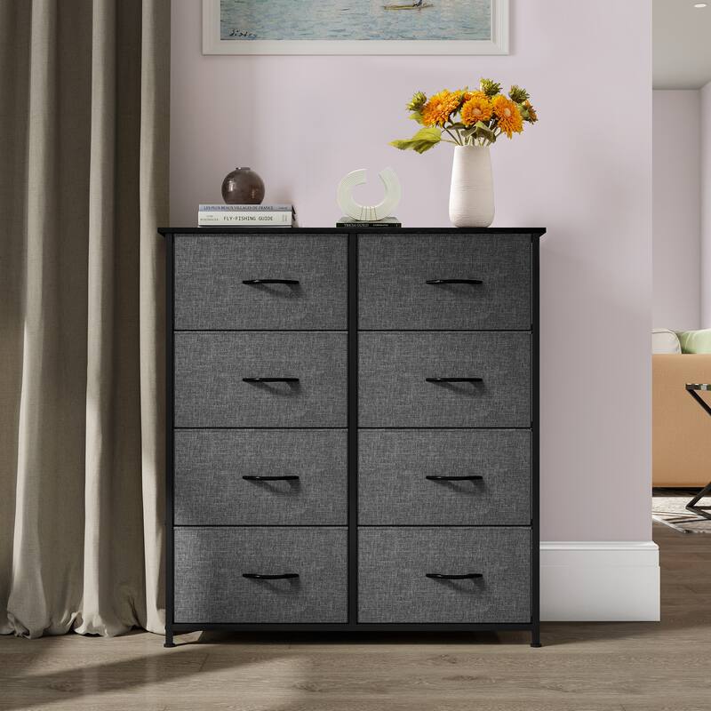 Modern 8-drawers Vertical Fabric Dresser Bedroom Storage Tower - Black