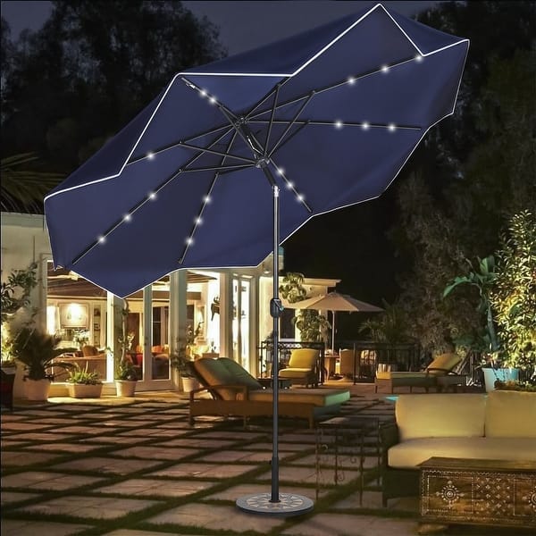 auto tilt patio umbrella with led lights 10Ft Patio Ruffled Edge Umbrella Auto-Tilt Crank Umbrella with LED Lights -  Bed Bath & Beyond