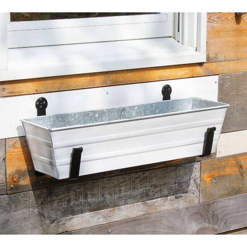 Achla Designs Small Galvanized Steel Flower Box Planter With Wall Brackets, 22 Inch Wide