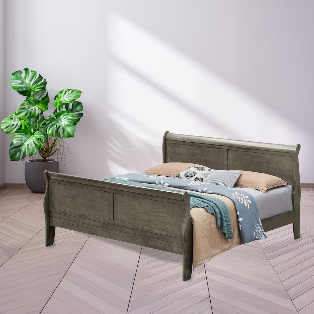 Wooden Sleigh Queen Platform Bed - 84" - Gray