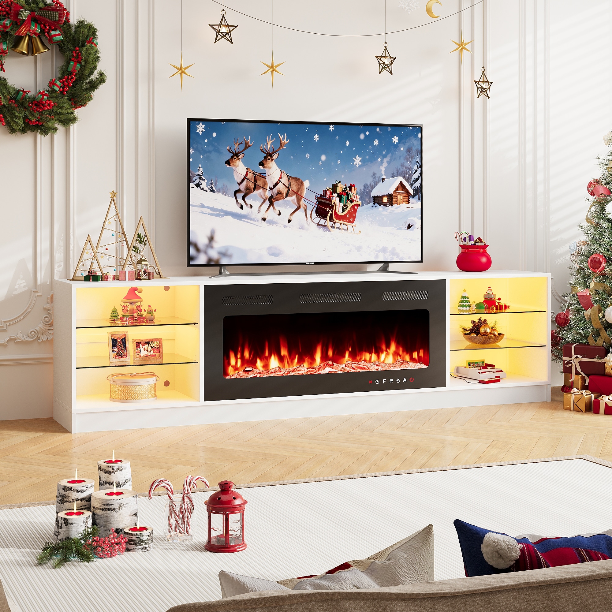 EROMMY Electric Fireplace TV Stand, Living Room Media Storage Cabinet and Entertainment Console