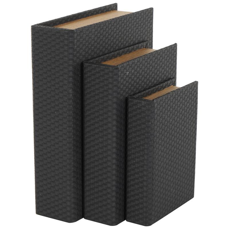Faux Leather Book Shaped Decorative Box - Set of 3 Brown, Cream, Black, Copper - Roche River Decor - Black Checkered - 12", 10", 8"H