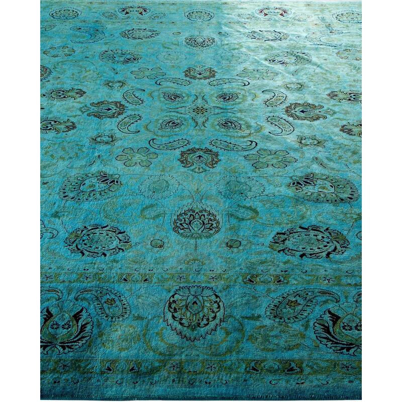 Overton Hand Knotted Wool Vintage Inspired Modern Contemporary Overdyed Blue Area Rug - 8' 2" x 10' 2"