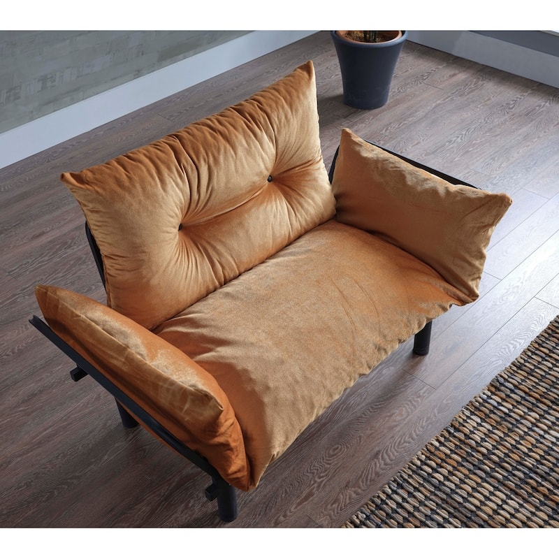 Metal Legs Futon Loveseat - Mustard