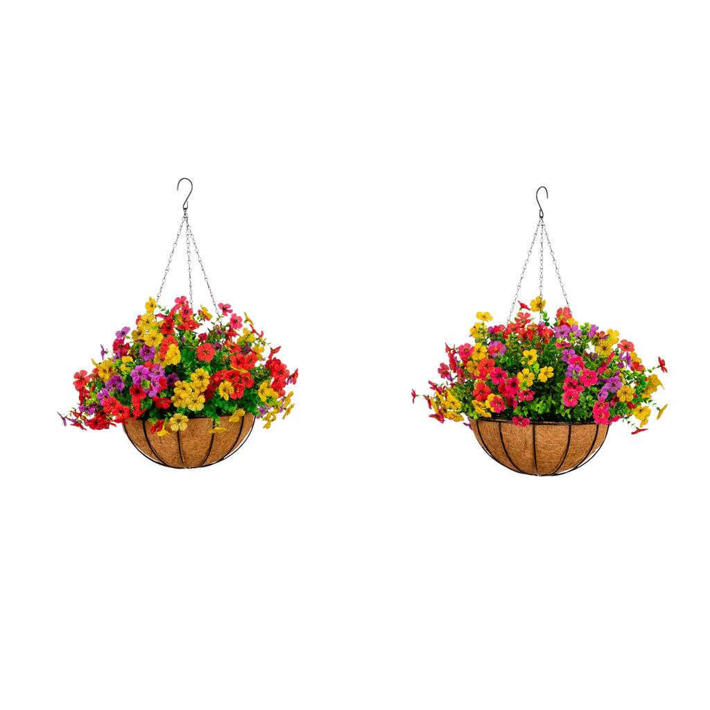 18-in UV Resistant Artificial Daisy Hanging Basket DIY Kit - Set of 2