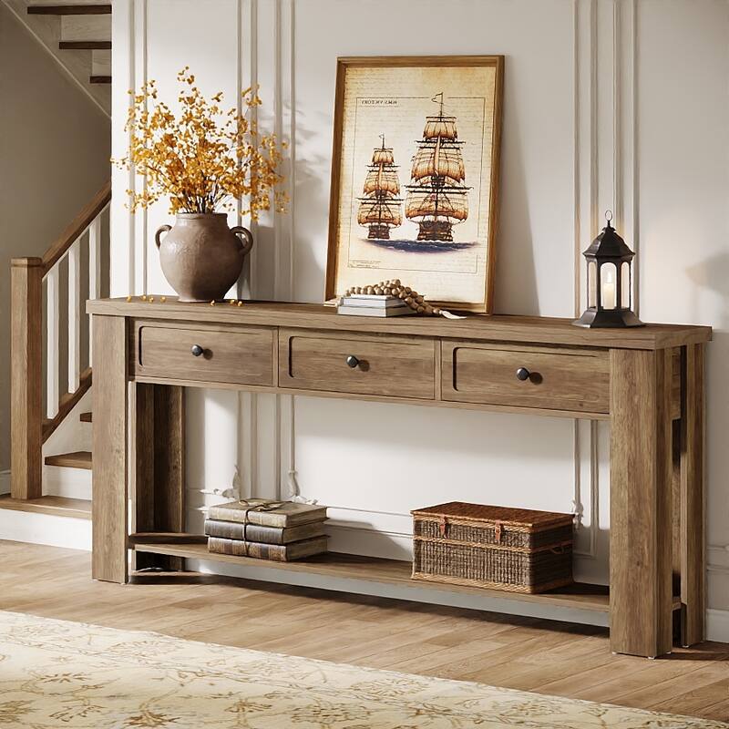 70.9 Inch Long Console Table for Entryway, Farmhouse Accent Consoe Table with 3 Drawers, Rectangular Sofa Table Behind the Couch
