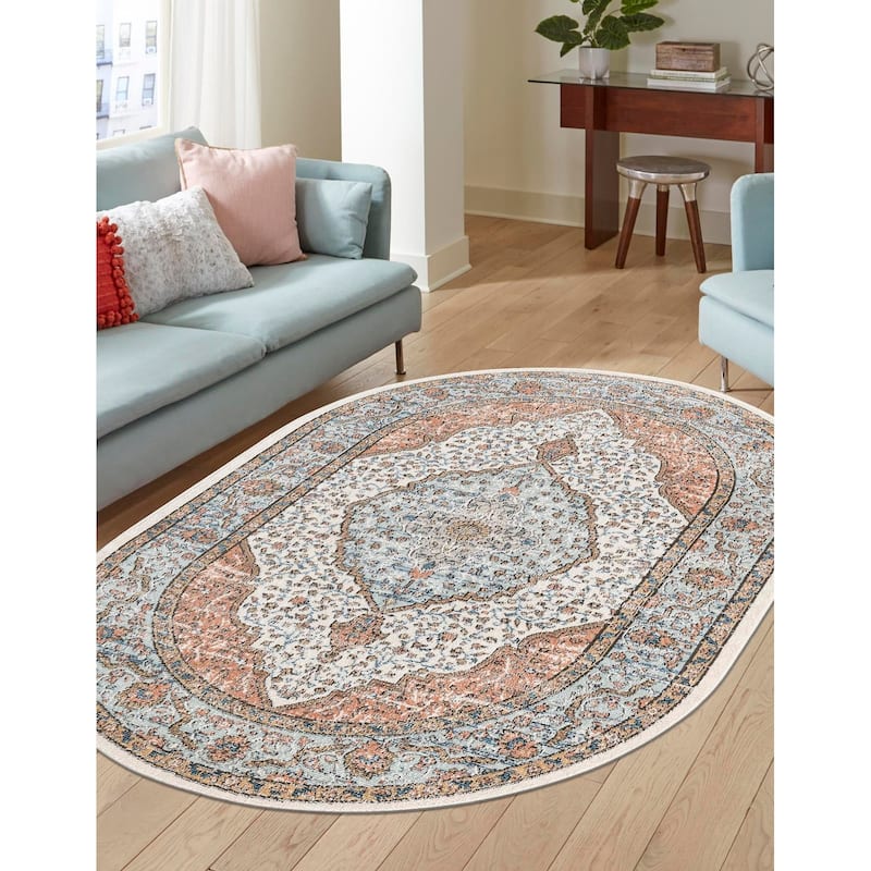 Traditional Jeopok Collection Area Rug - Ivory - 7'10"x10' Oval