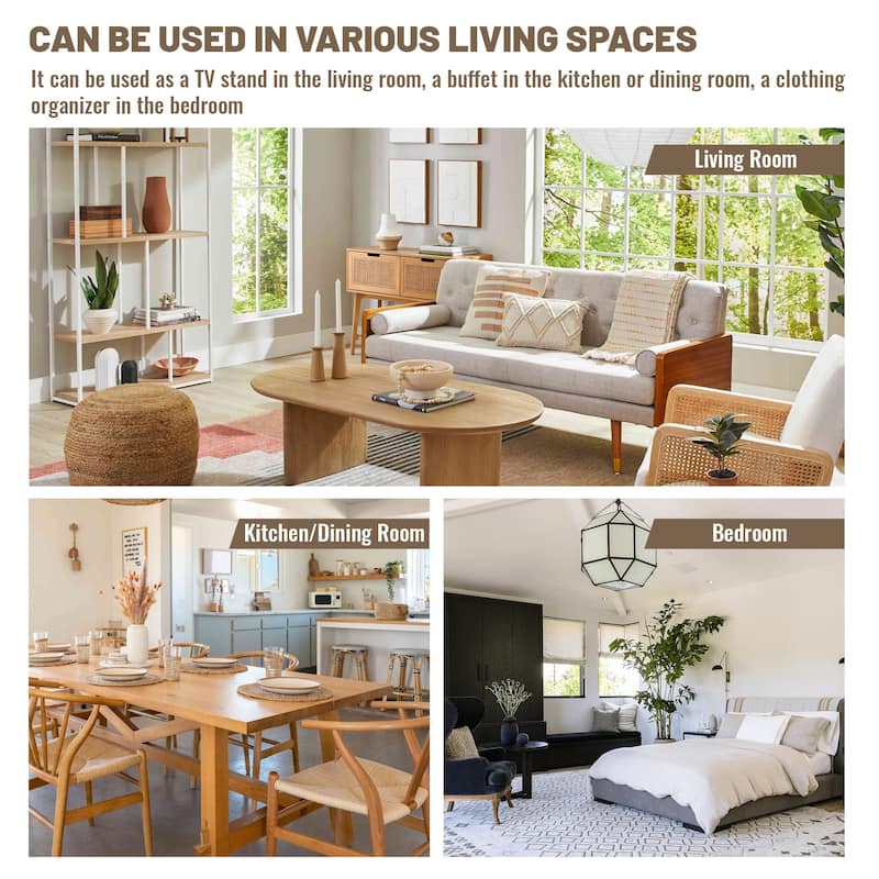 Modern TV Stand with Four Doors, Media Storage Console with Adjustable Foot Pegs, Entertainment Center with Metal Legs