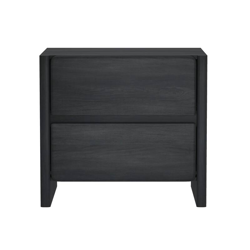 Modern Nightstand with 2 Drawers Wood Grain Texture Minimalist Design - Charcoal grey