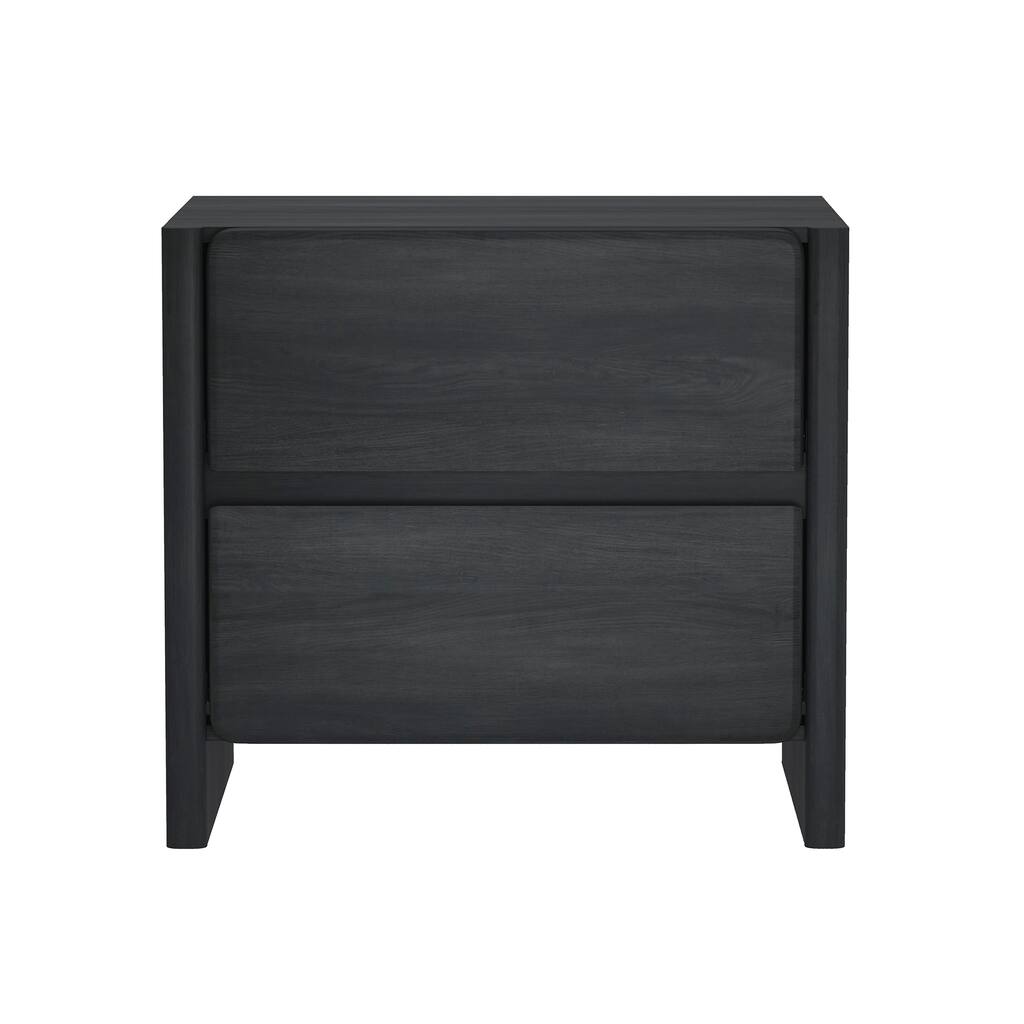 Modern Nightstand with 2 Drawers Wood Grain Texture Minimalist Design