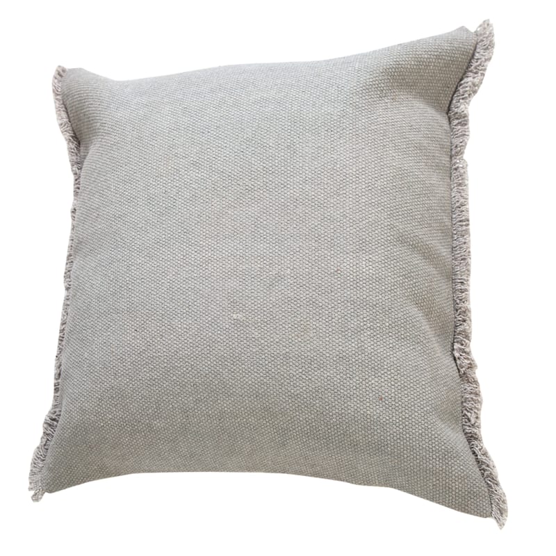 Sevita Light Gray Solid Stonewash Throw Pillow with Fringe
