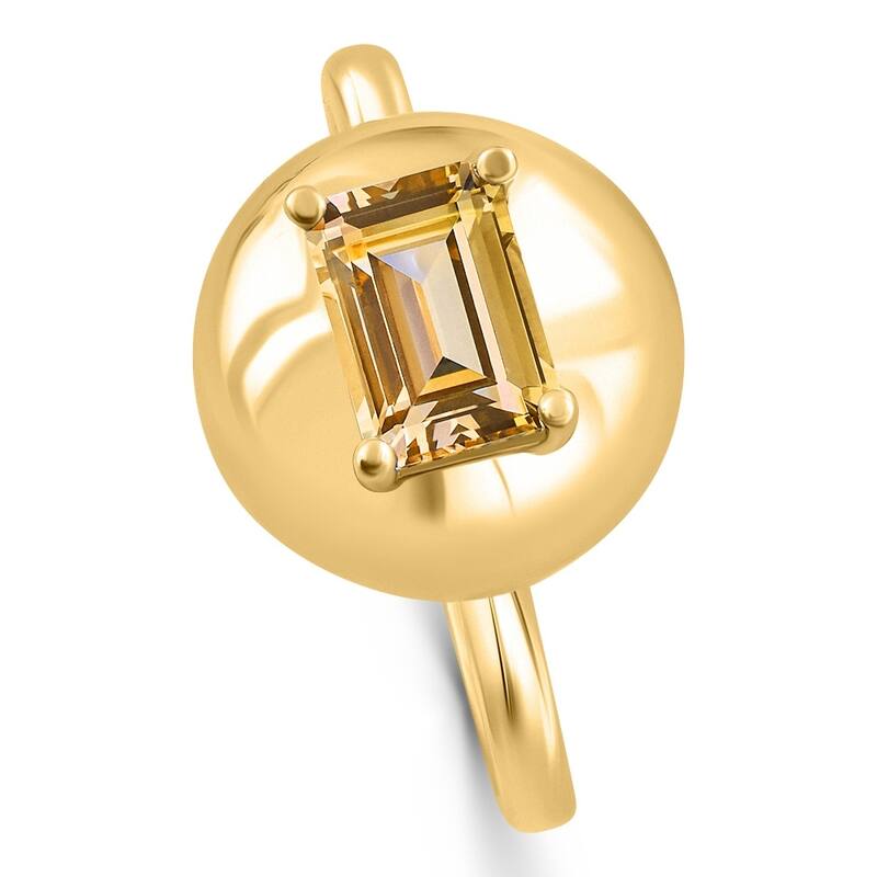 Bliss Diamond Candy Button Yellow Gold Emerald Cut Citrine Ring