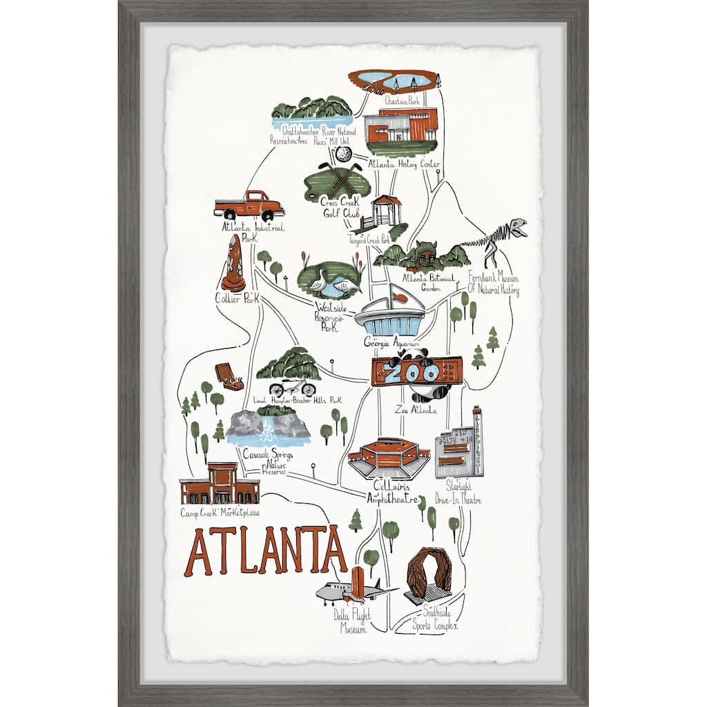 'Illustrated Map of the City of Atlanta' Framed Painting Print