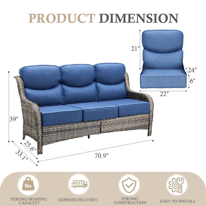 Arcadia 3-Seat Handwoven Wicker Patio Sofa with 6-Inch Thick Cushions