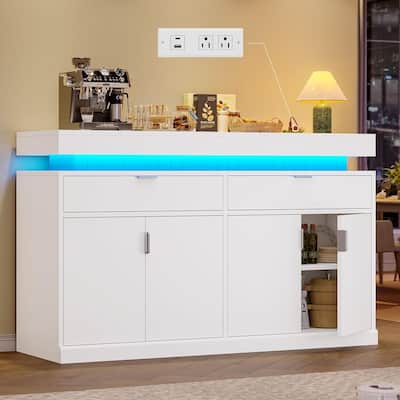 Buffet Sideboard Cabinet with LED Light and Charging Station Credenza