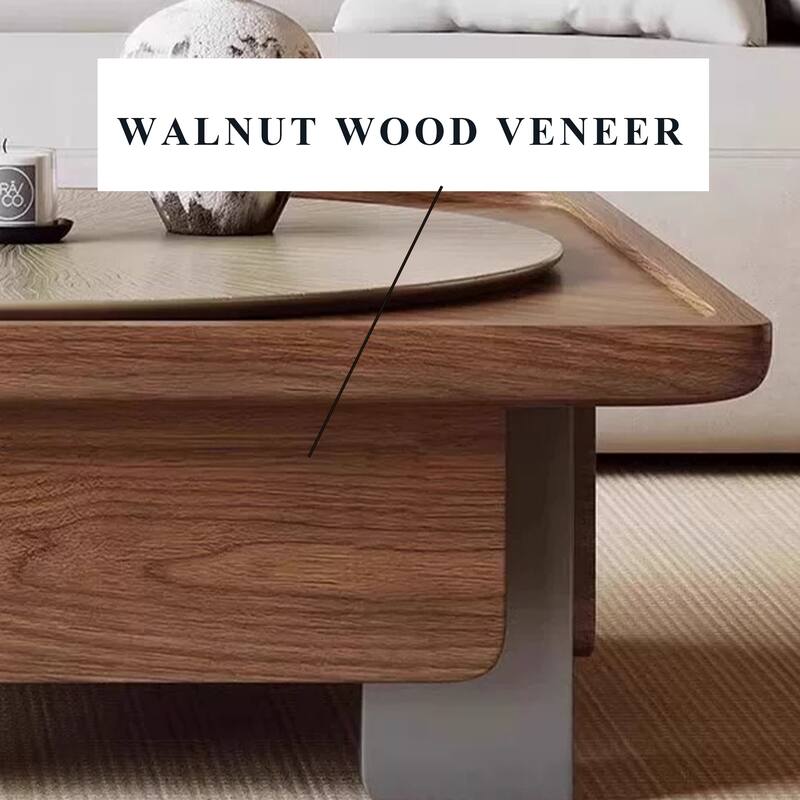 Mid Century 39.37" Square Coffee Table, Brown Walnut Wood