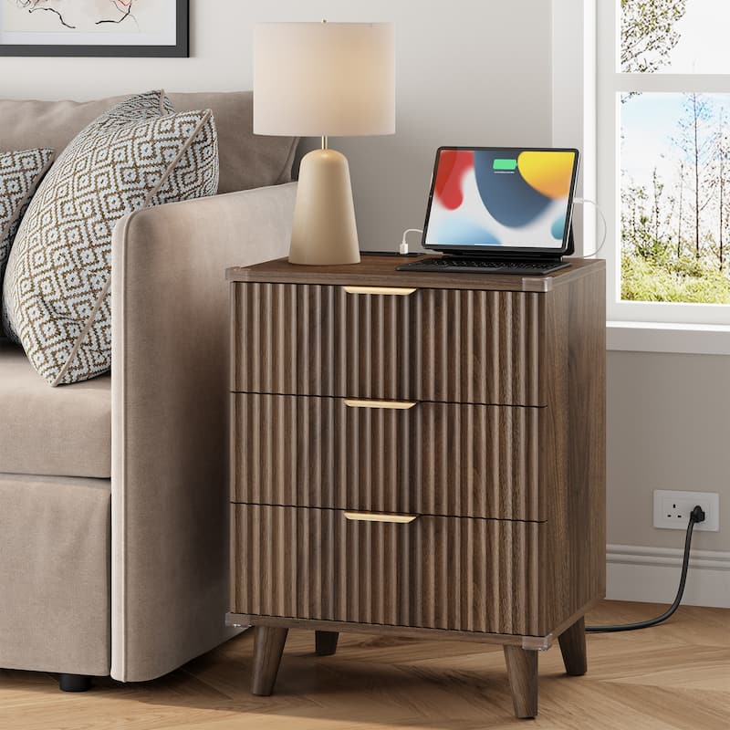 3 Drawer Dresser for Bedroom Nightstand with Charging Station