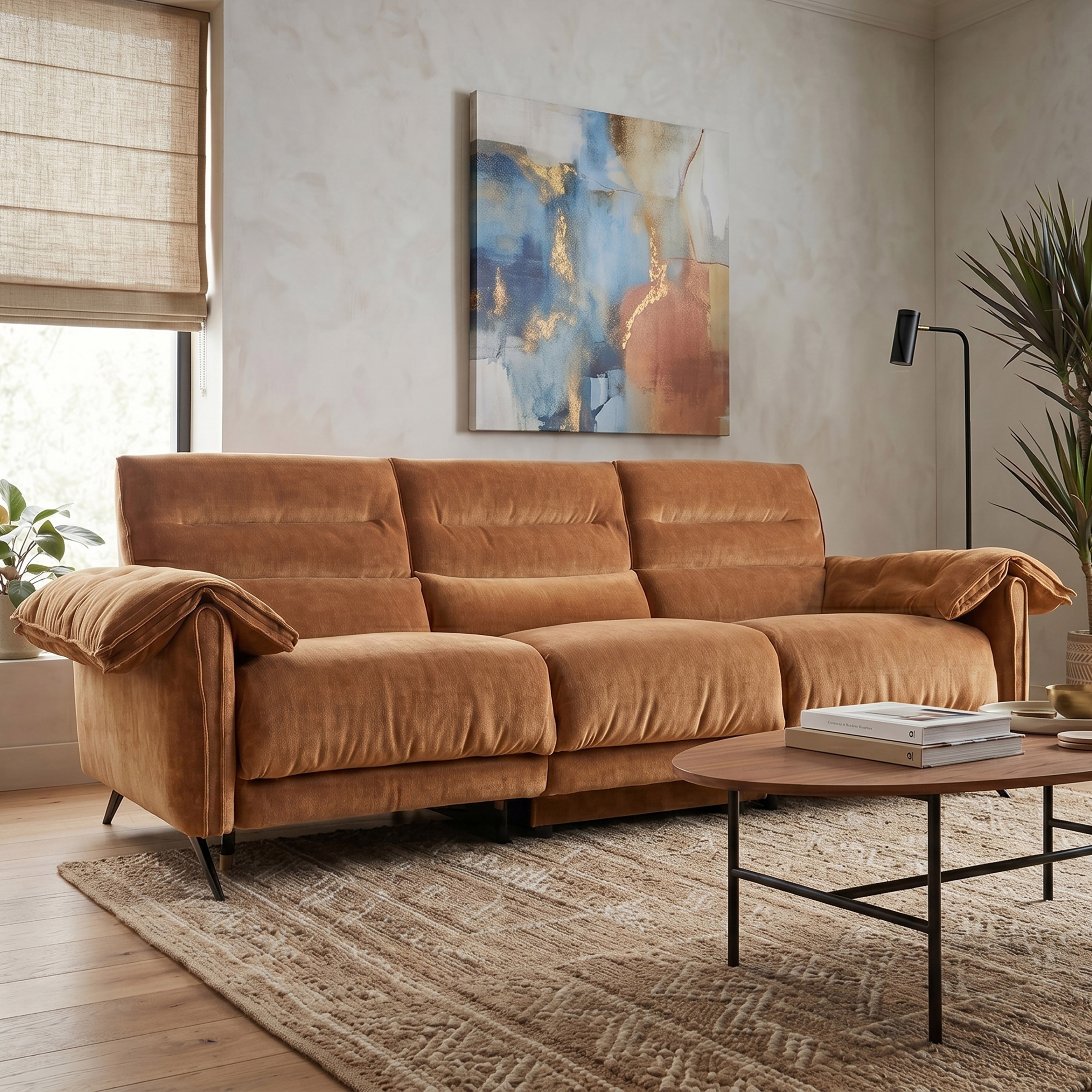 Furniture of America Silon Modern Premium Fabric Oversized Seating Power Sofa with USB Ports