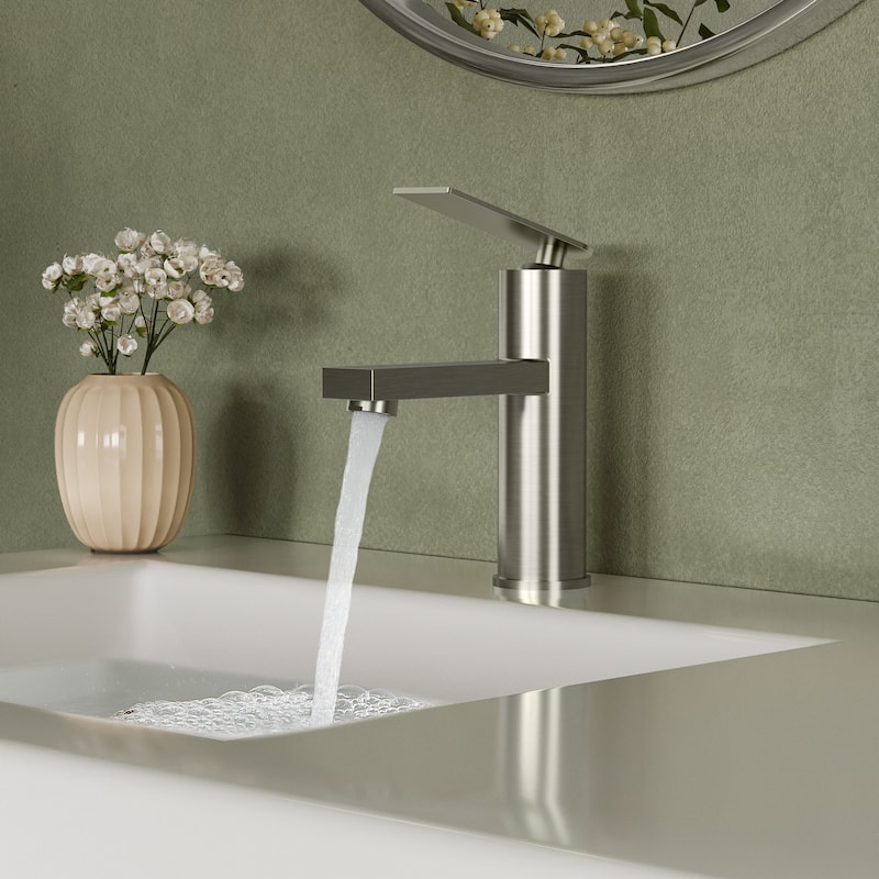 Single Lever Handle Bathroom Sink Faucet Single Hole Basin Faucet - Brushed Nickel