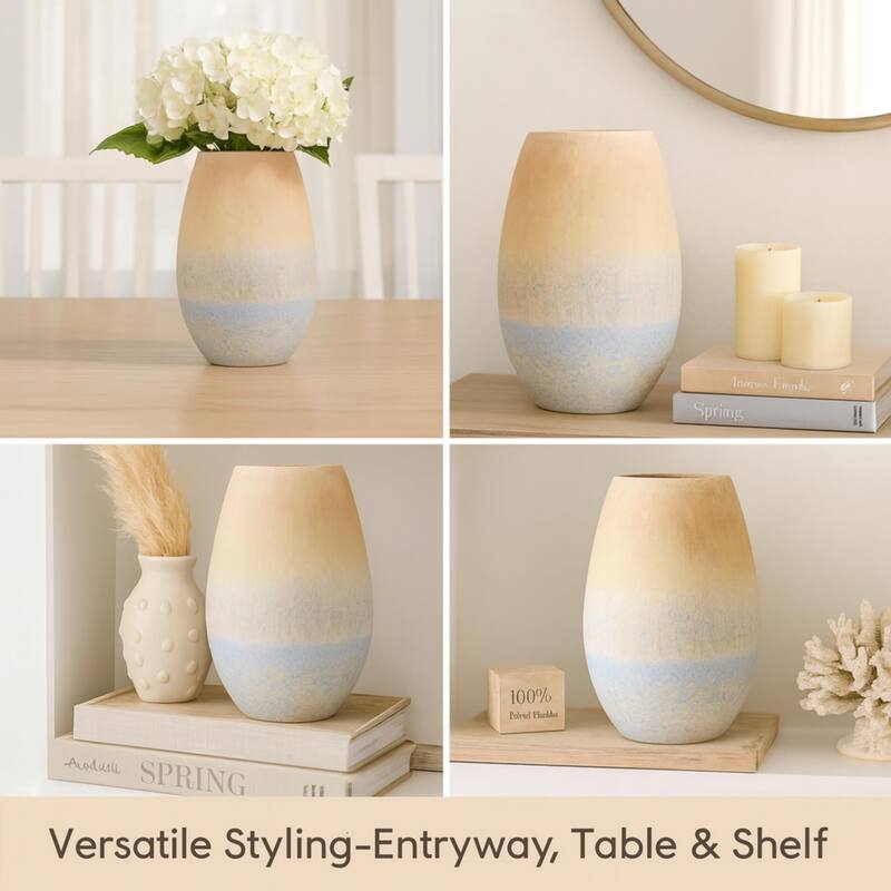 Aria Home Large Oblong Ombre Ceramic Vase Coastal Centerpiece Decor
