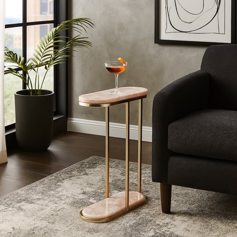 Quartz Side Table Elegant Narrow for Home Decor Accent - 24" Pink - 24.0"