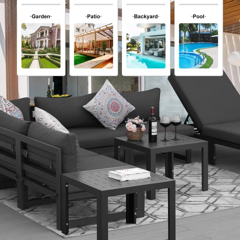 FINCATI Luxury Patio Aluminum Sofa Conversation Furniture Set with Coffee Table