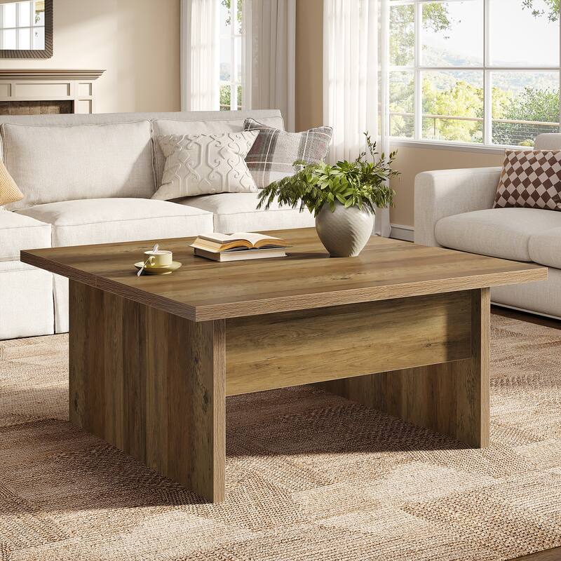 39.4-Inch Square Coffee Table, Farmhouse - 39.37" W x 39.37" D x 17.72" H