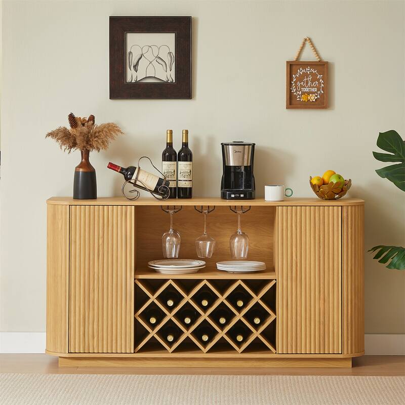 58" Modern Wavy Sideboard with Wine Rack, Glass Holder