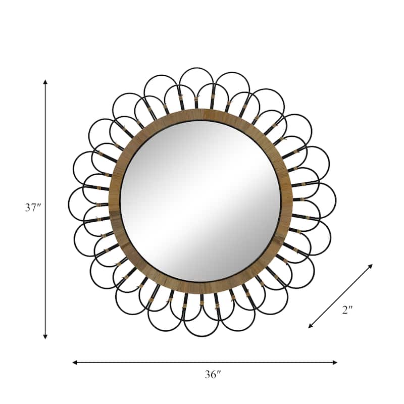 Sagebrook Home 36" Round Daisy Metal Wall Mirror, Contemporary Hanging Mirror