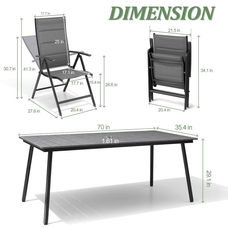 VredHom Outdoor Patio Dining Set Folding Chairs and Dining Table - Set of 9
