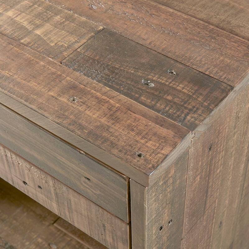 Wood Metal Nightstand,Weathered Finish,Silver Rustic,Bedroom Side